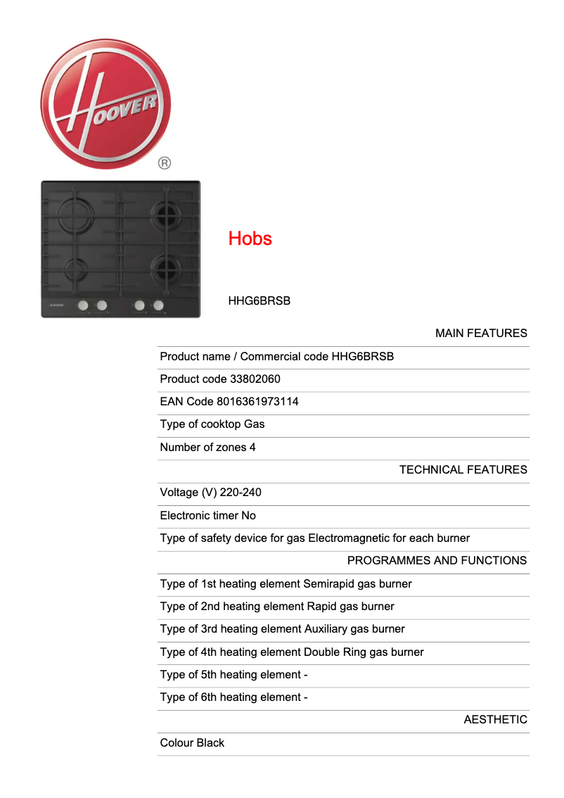 Imagen de la primera página del manual del dispositivo HHG6BRSB