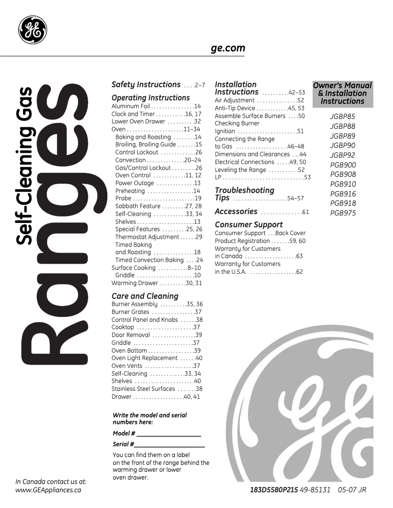 Imagen de la primera página del manual del dispositivo JGBP88DEMWW