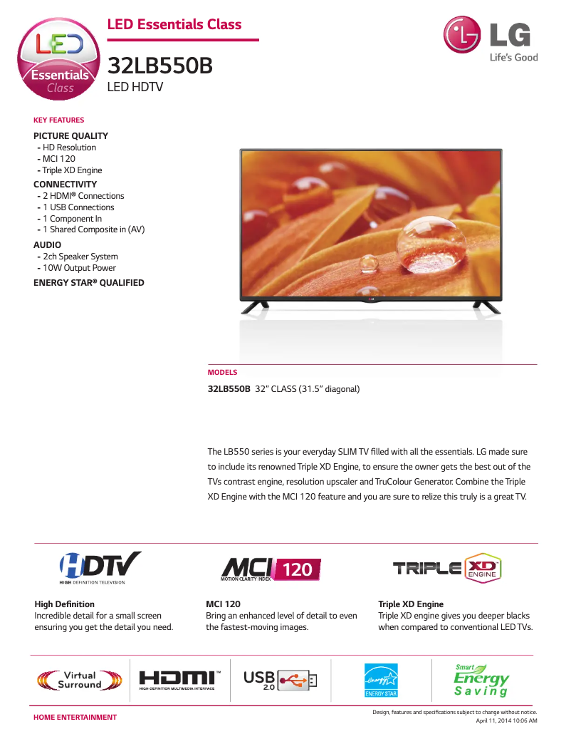 Imagen de la primera página del manual del dispositivo 32LB550B