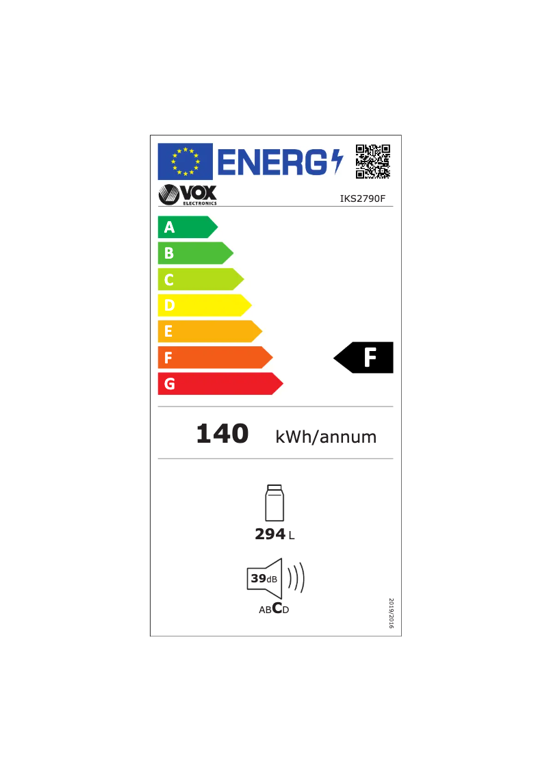 Página 1 del manual Etiqueta energética VOX IKS 2790 F