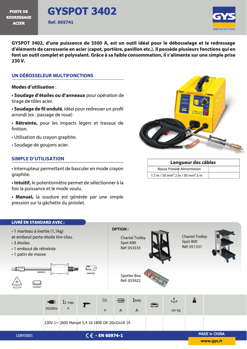 Página 1 del manual Ficha técnica GYS Gyspot 34.02