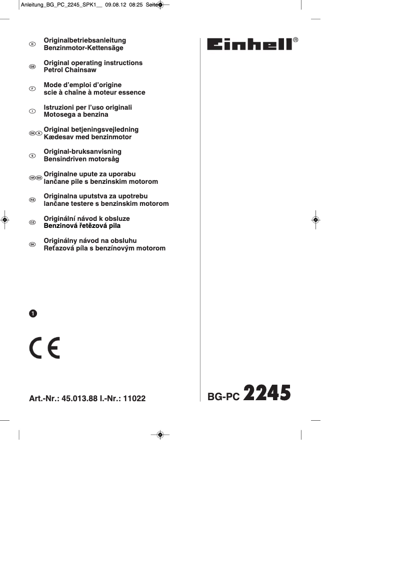 Imagen de la primera página del manual del dispositivo BG-PC 2245