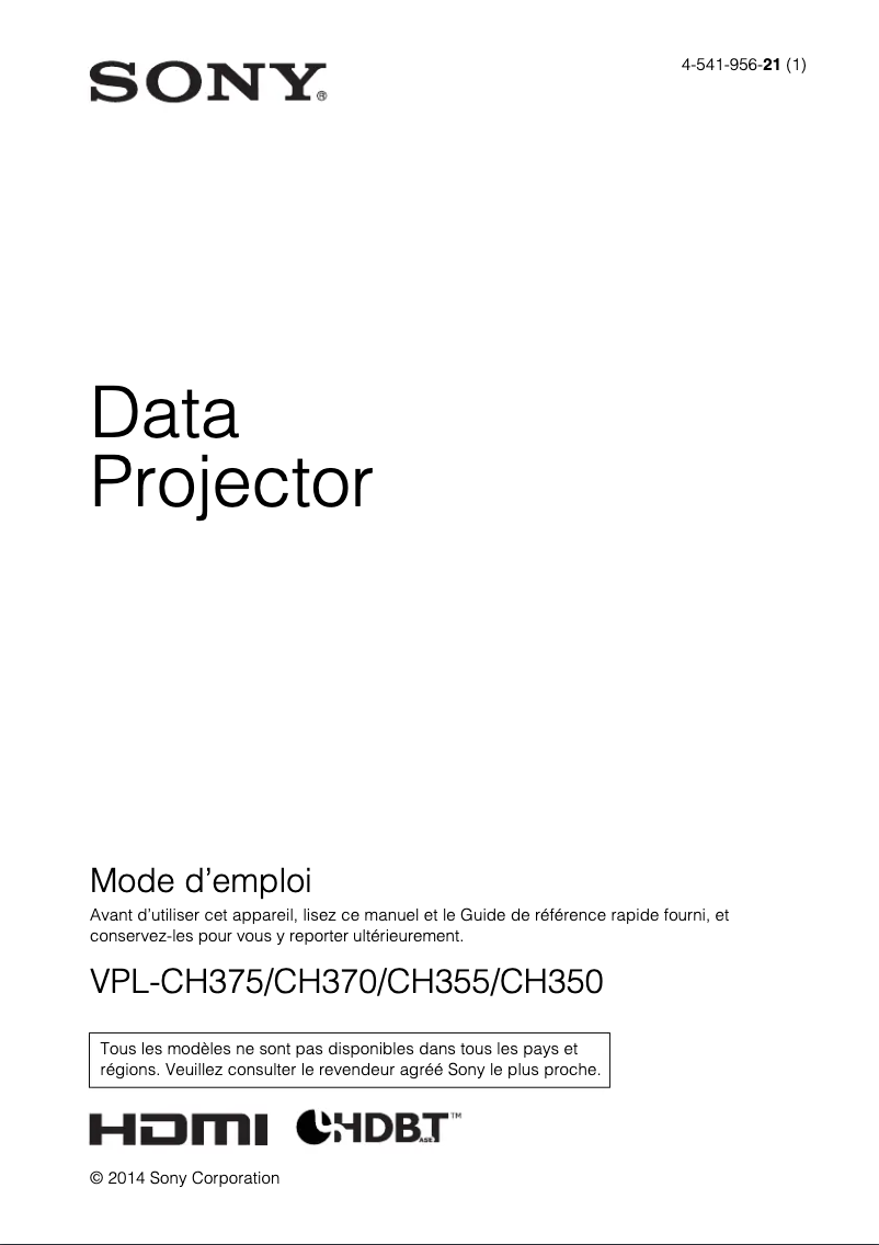 Imagen de la primera página del manual del dispositivo VPL-CH350