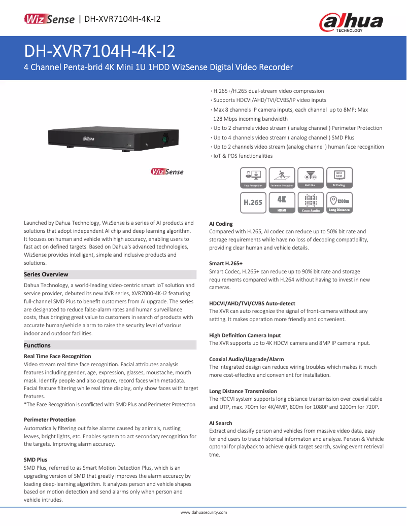 Imagen de la primera página del manual del dispositivo XVR7104H-4K-I2
