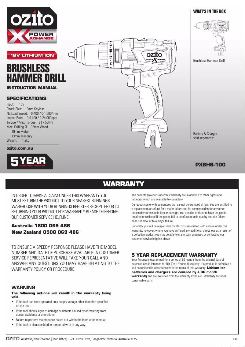 Imagen de la primera página del manual del dispositivo PXBHS-100
