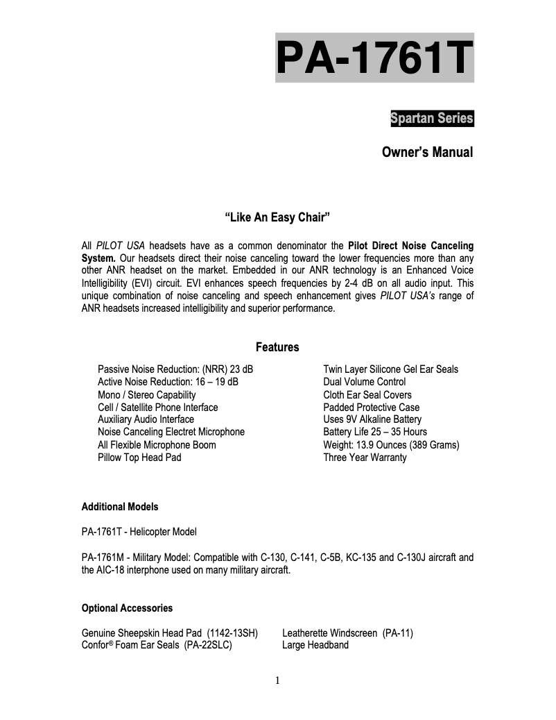 Imagen de la primera página del manual del dispositivo PA-1761T