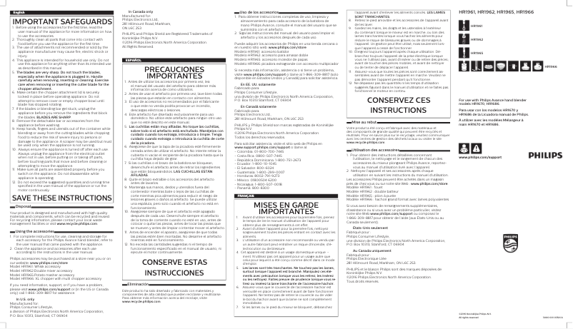 Imagen de la primera página del manual del dispositivo Avance Collection HR1966