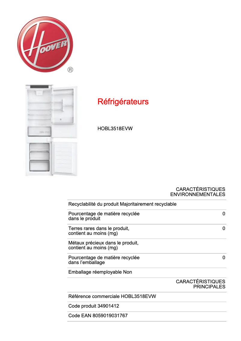 Imagen de la primera página del manual del dispositivo HOBL3518EVW