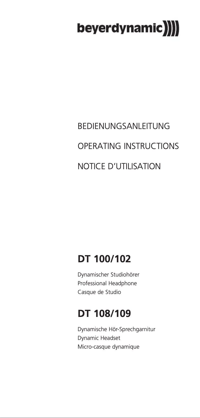 Página 1 del manual Manual de usuario Beyerdynamic DT 108