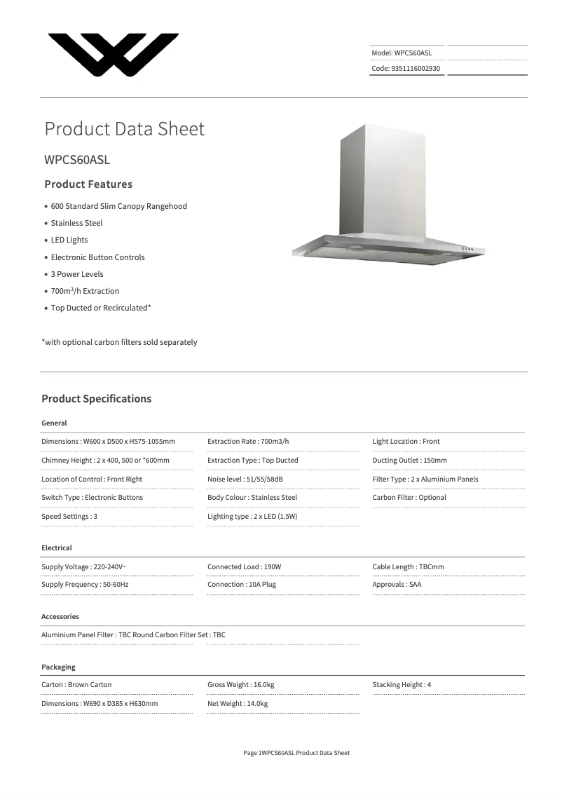 Imagen de la primera página del manual del dispositivo WPCS60AS-L