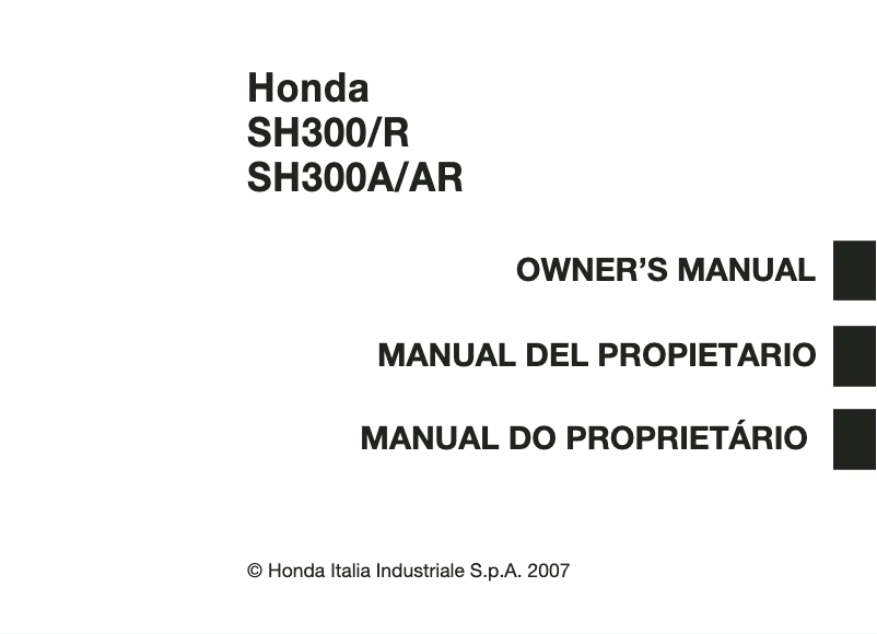 Página 1 del manual Manual de usuario Honda SH300/R (2007)