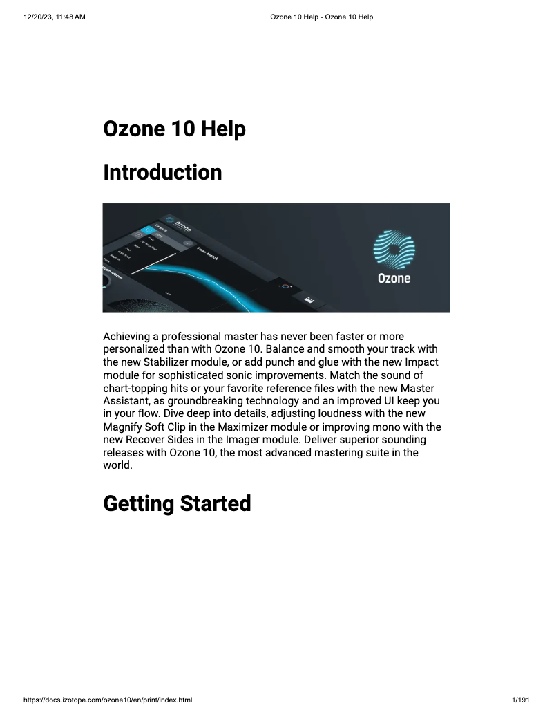 Página 1 del manual Manual de usuario iZotope Ozone 10 Advanced