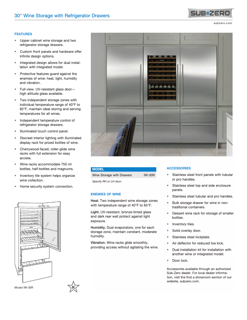 Página 1 del manual Ficha técnica Sub-Zero IW-30R