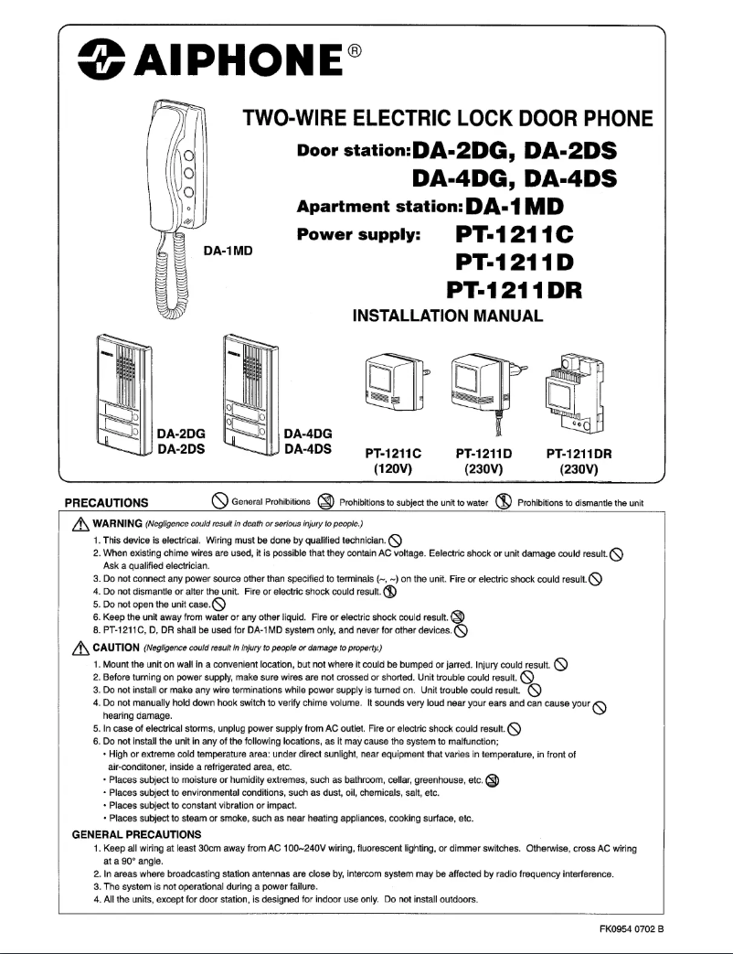 Página nº 1 - Manual de usuario Aiphone DA-1AS