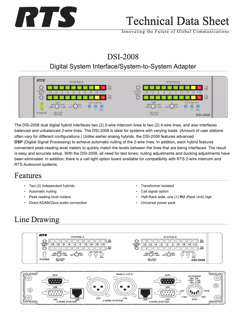 Página 1 del manual Ficha técnica RTS DSI-2008