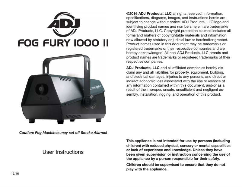 Imagen de la primera página del manual del dispositivo Fog Fury 1000 II