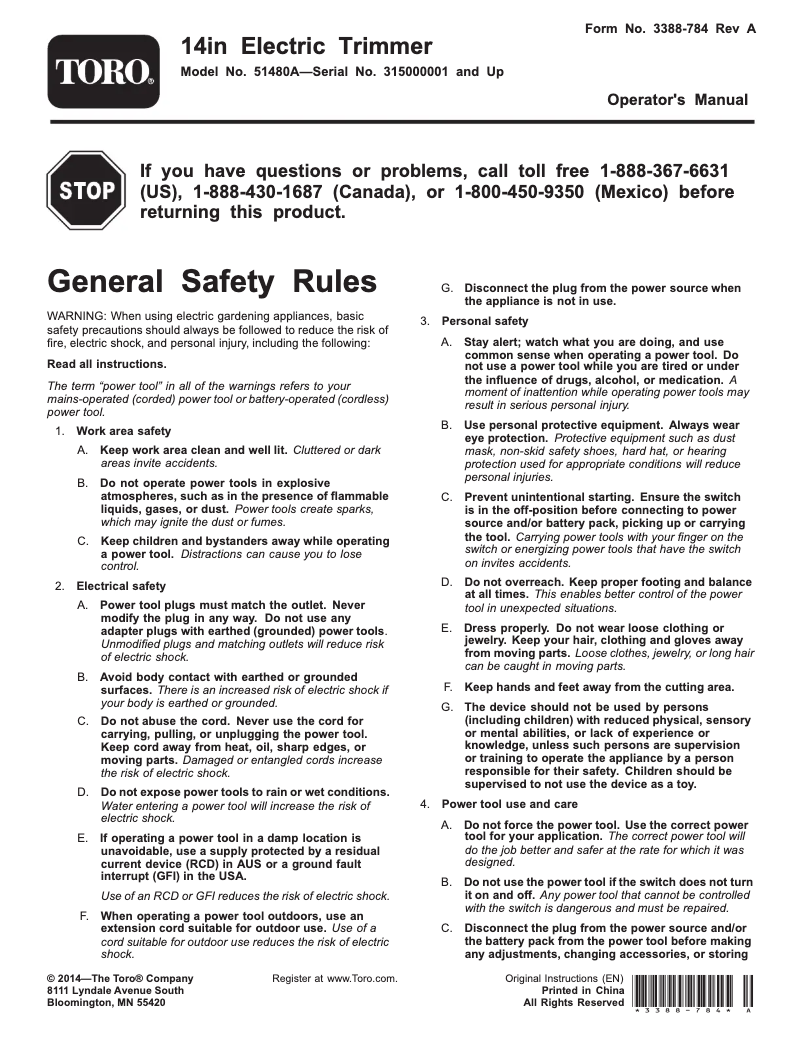 Página 1 del manual Manual de usuario Toro 51480A