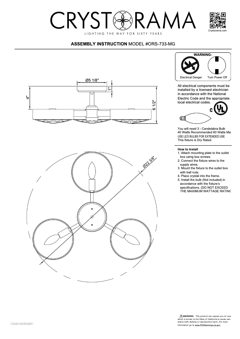 Página 1 del manual Manual de usuario Crystorama Orson ORS-733-MG