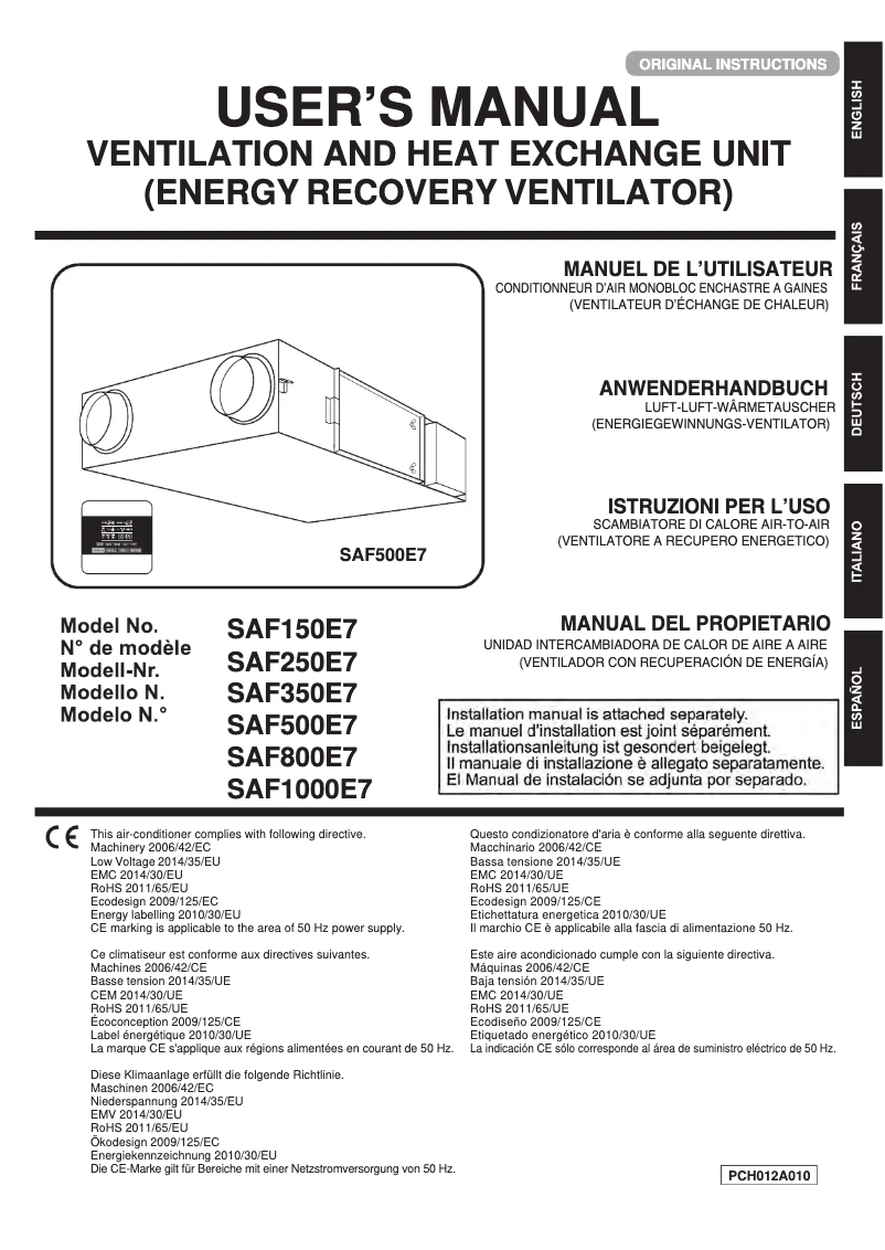 Imagen de la primera página del manual del dispositivo SAF800E7