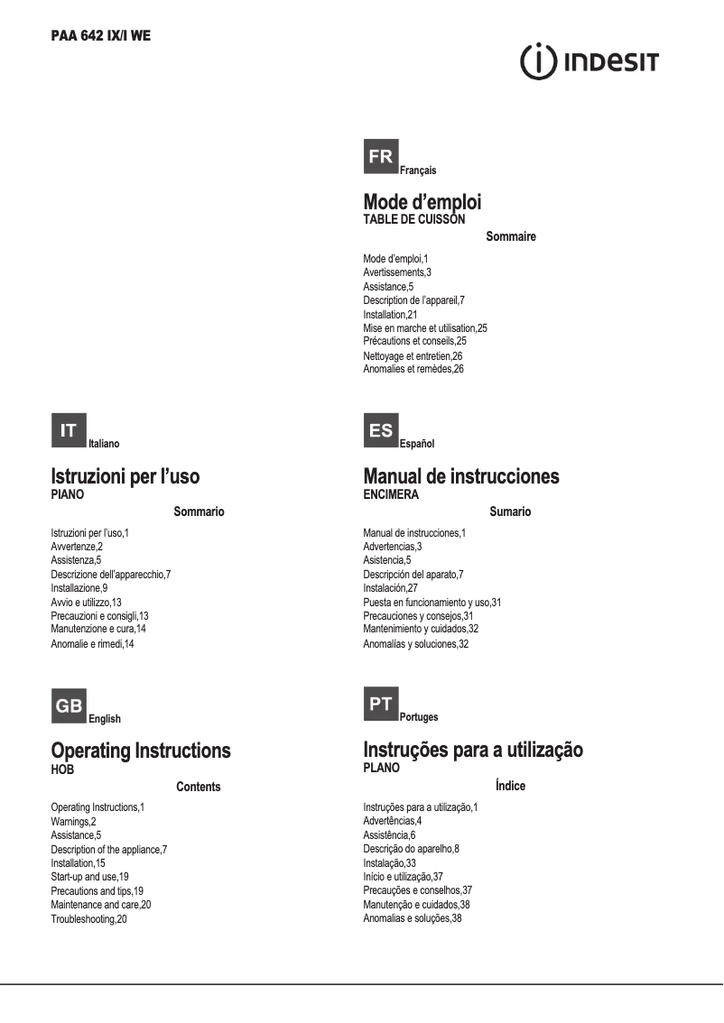 Página nº 1 - Manual de usuario Indesit PAA 642 IX/I