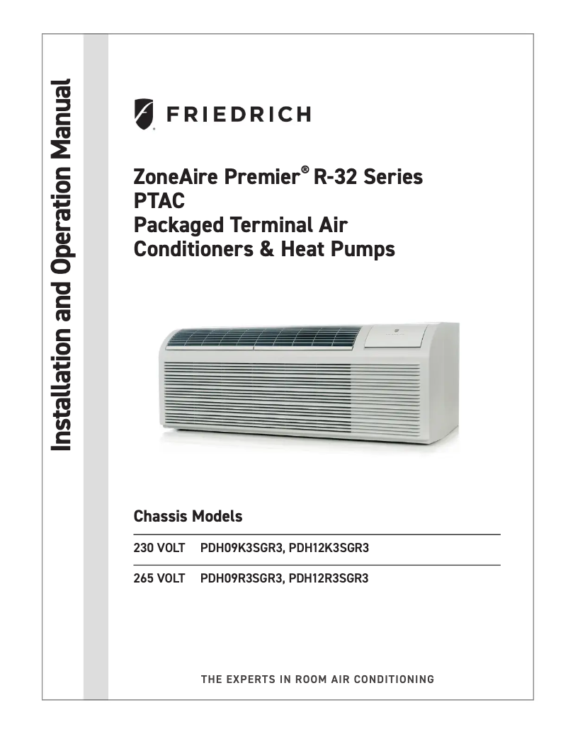 Página 1 del manual Guía de instalación Friedrich ZoneAire Premier PDH12K3SG