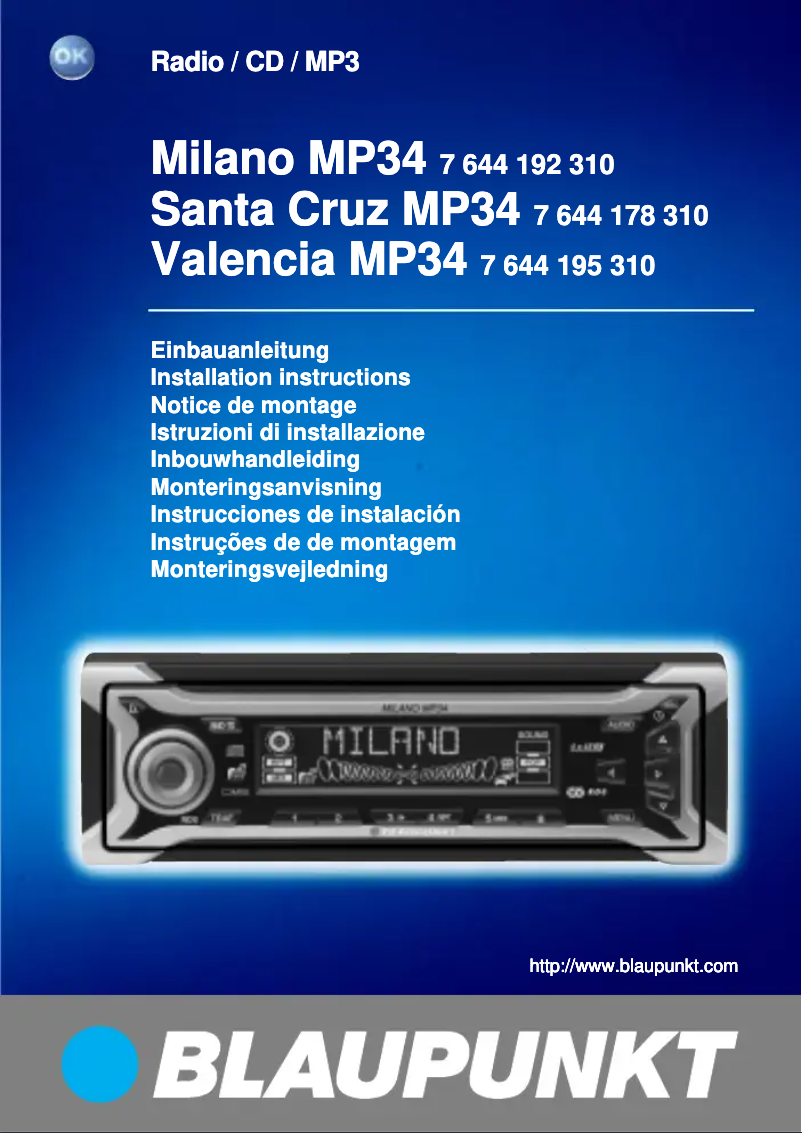 Página 1 del manual Manual de usuario Blaupunkt Milano MP34