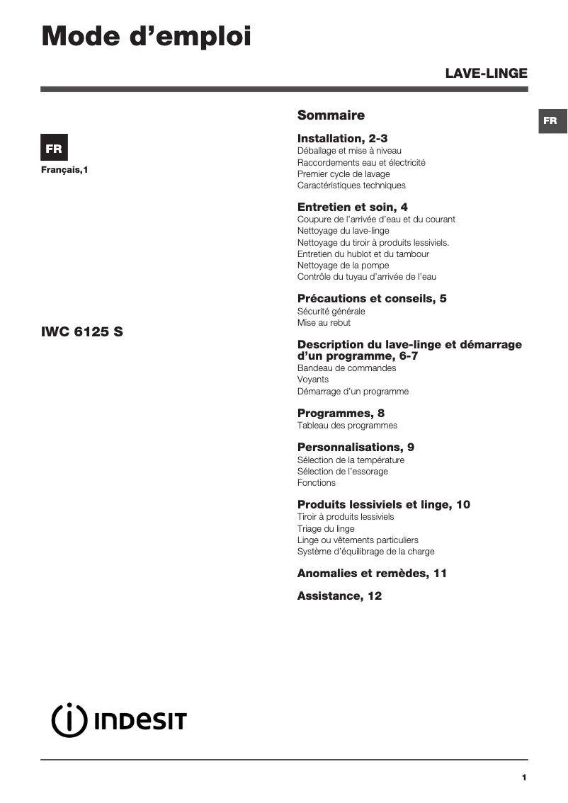 Imagen de la primera página del manual del dispositivo IWC 6125 S (FR)