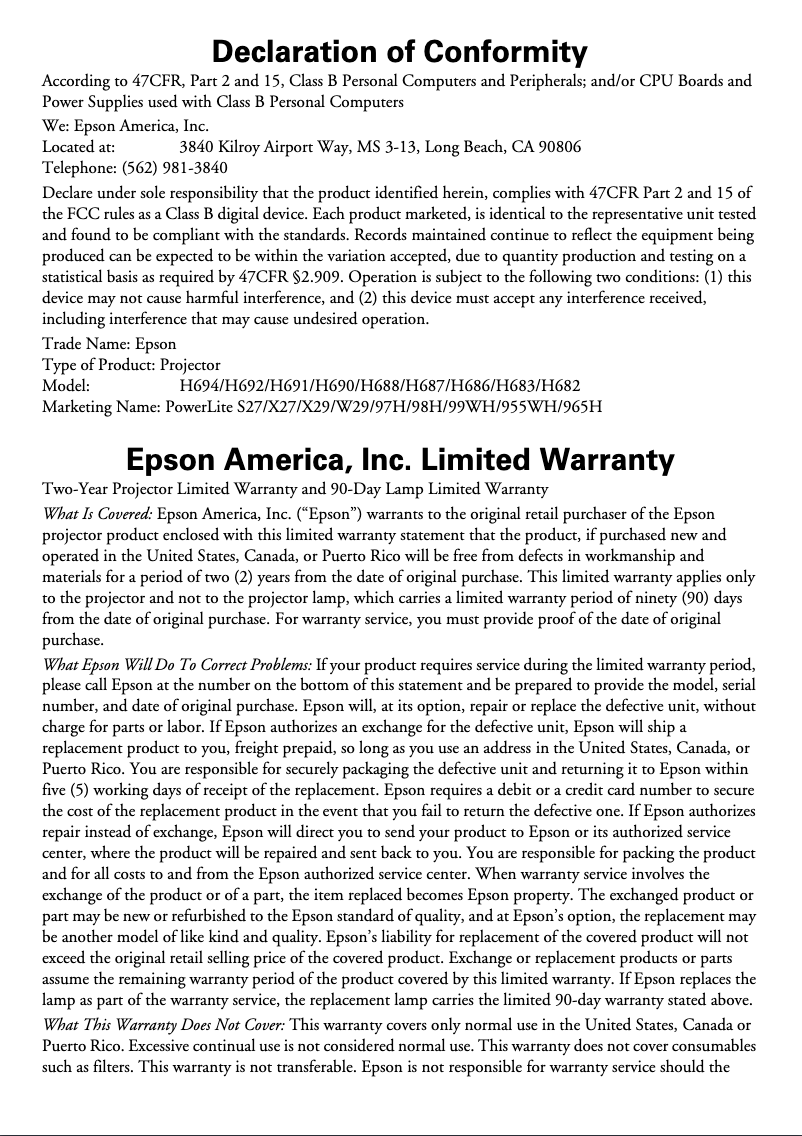 Imagen de la primera página del manual del dispositivo PowerLite 955WH