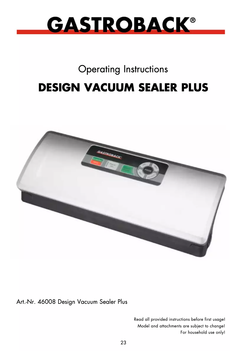 Imagen de la primera página del manual del dispositivo Design Vakuum Sealer Plus