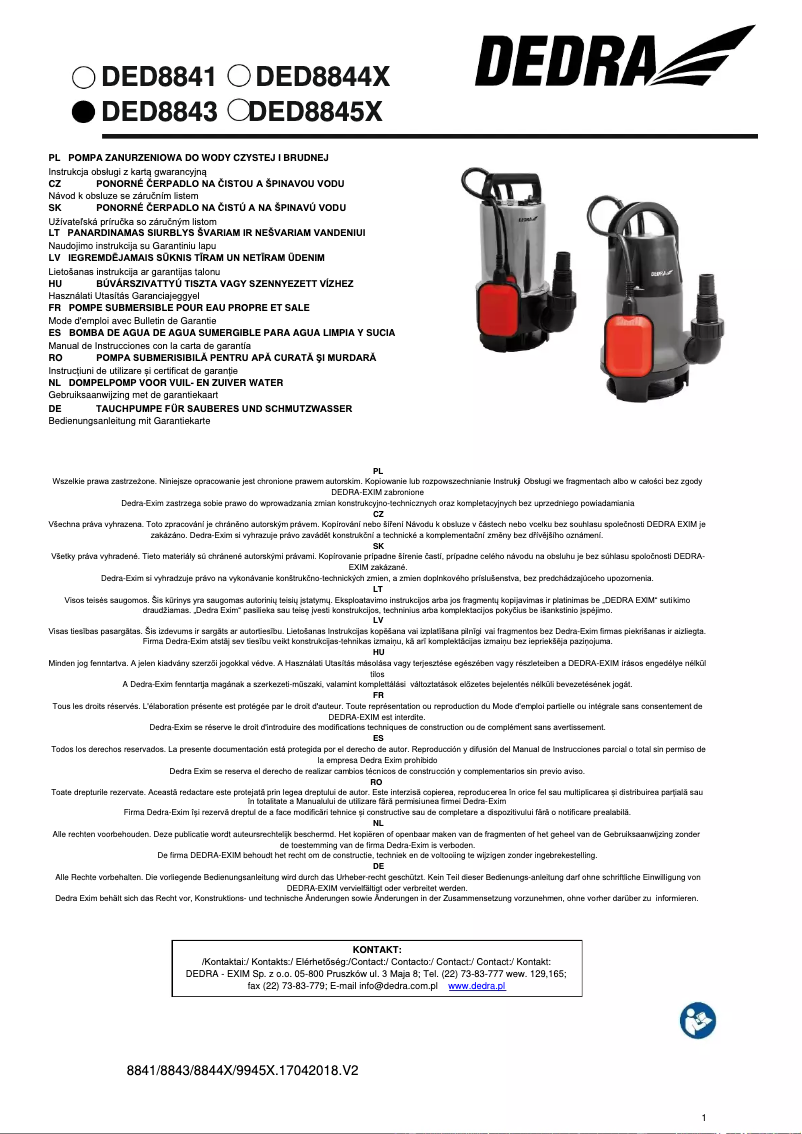Imagen de la primera página del manual del dispositivo DED8843