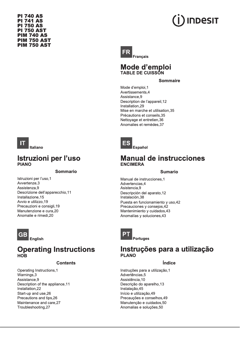 Página 1 del manual Instrucciones / montaje Indesit PIM 750 AS (IX)