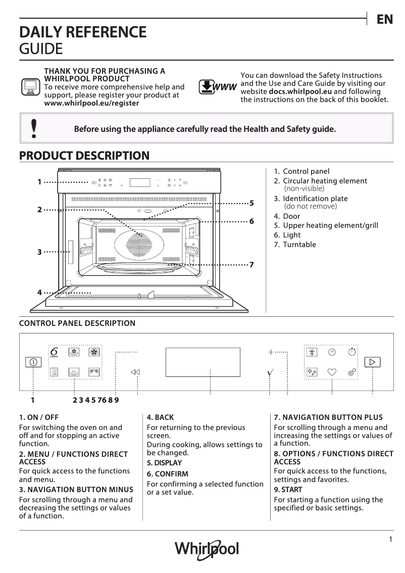 Página 1 del manual Manual de usuario Whirlpool W6 MW461 BSS