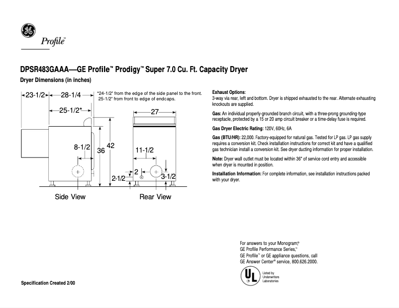 Imagen de la primera página del manual del dispositivo Profile Prodigy DPSR483GAAA