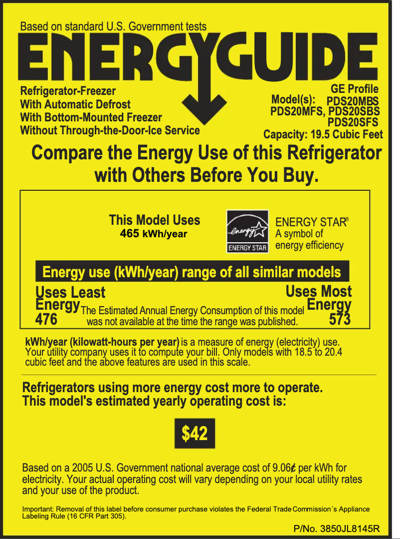 Página 1 del manual Etiqueta energética GE Profile PDS20MFSBB