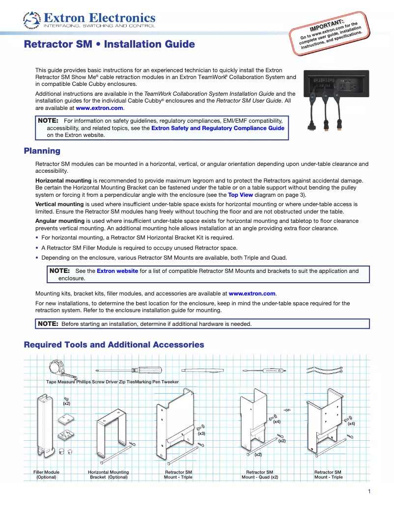 Página 1 del manual Manual de usuario Extron Retractor SM VGA