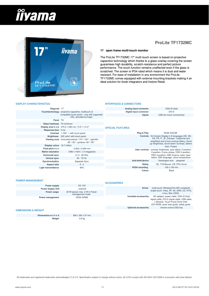 Imagen de la primera página del manual del dispositivo ProLite TF1732MC