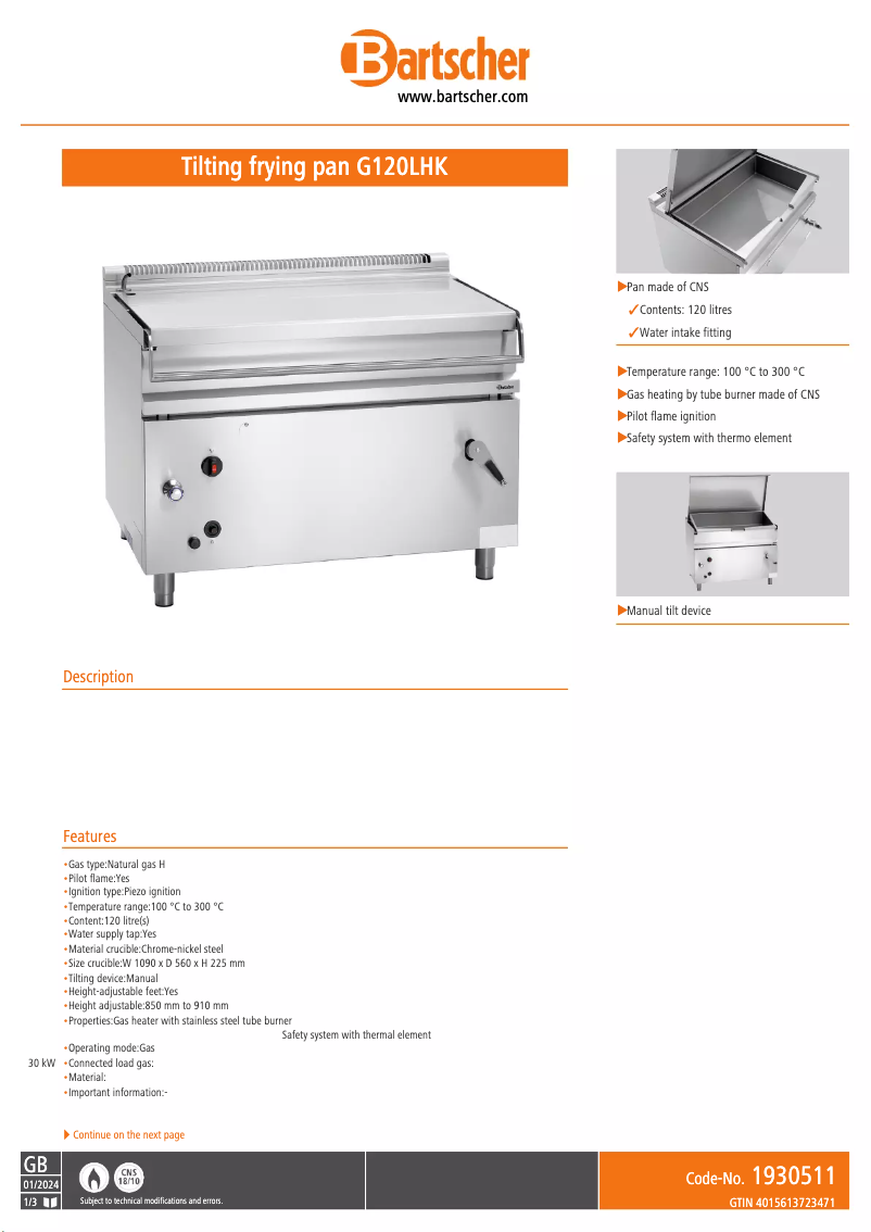 Página 1 del manual Manual de usuario Bartscher G120LHK