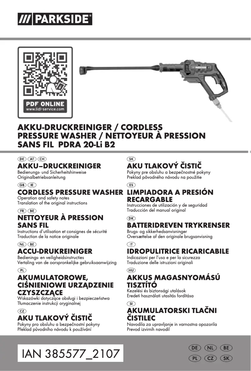 Imagen de la primera página del manual del dispositivo PDRA 20-Li B2