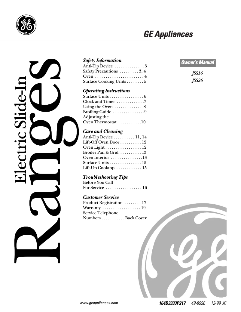 Página 1 del manual Manual de uso y mantenimiento GE JSS16PWWH