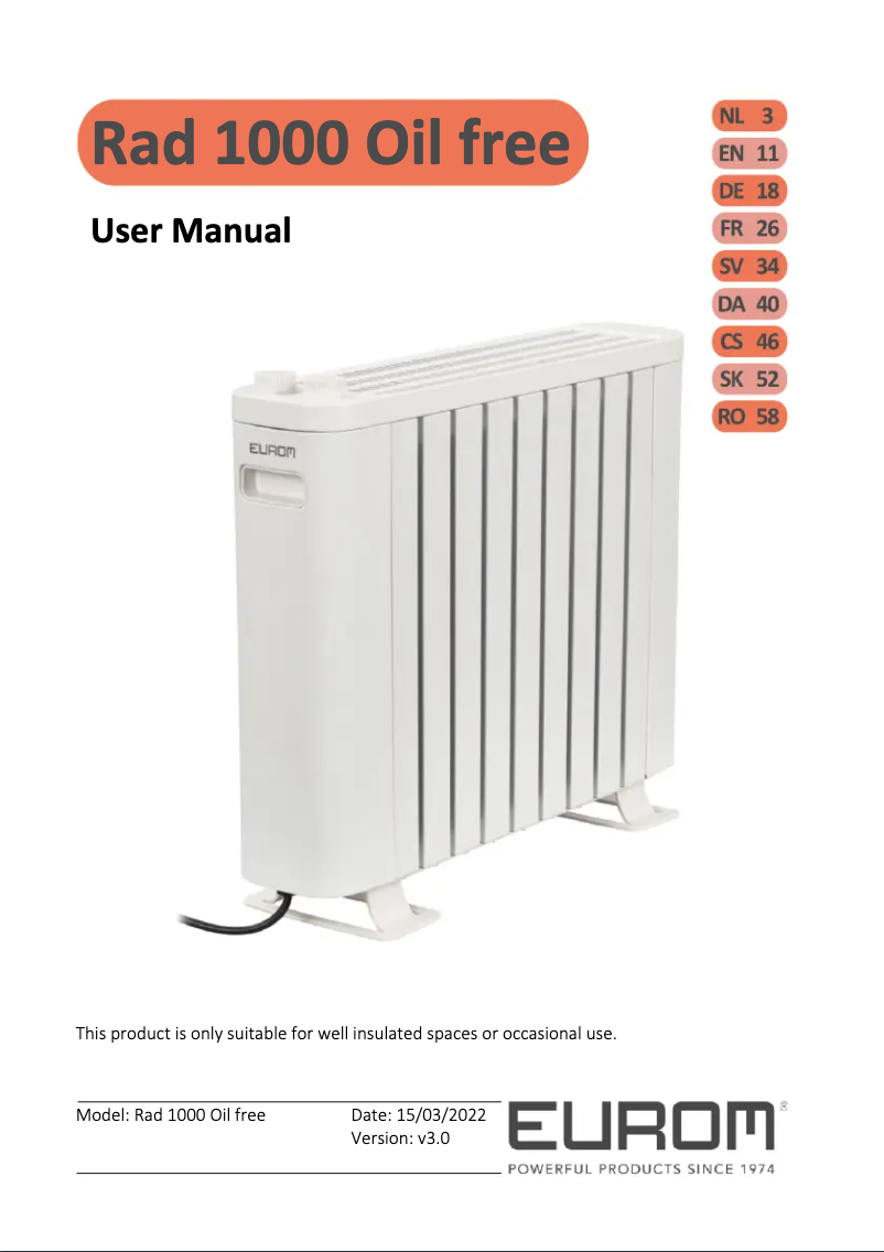 Página nº 1 - Manual de usuario Eurom RAD 1000 Oil free