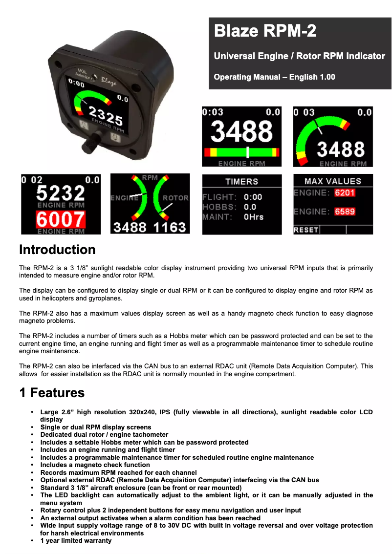 Página nº 1 - Manual de usuario MGL Avionics RPM-2