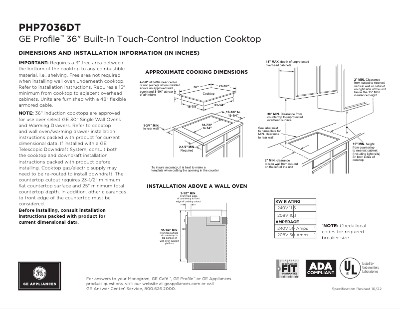 Página 1 del manual Ficha técnica GE Profile PHP7036DTBB