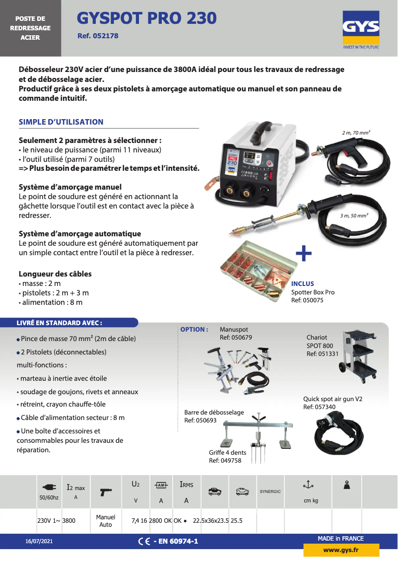 Página 1 del manual Ficha técnica GYS Gyspot PRO 230