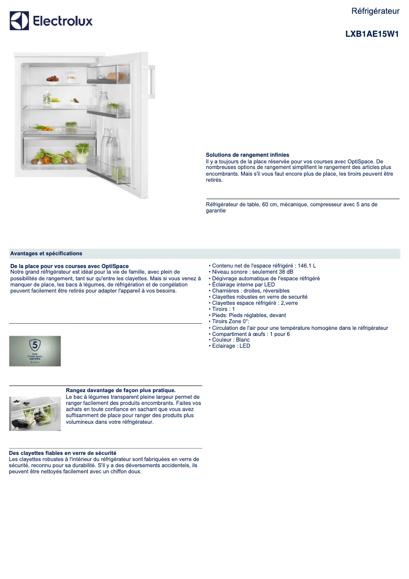Página 1 del manual Ficha técnica Electrolux LXB1AE15W1