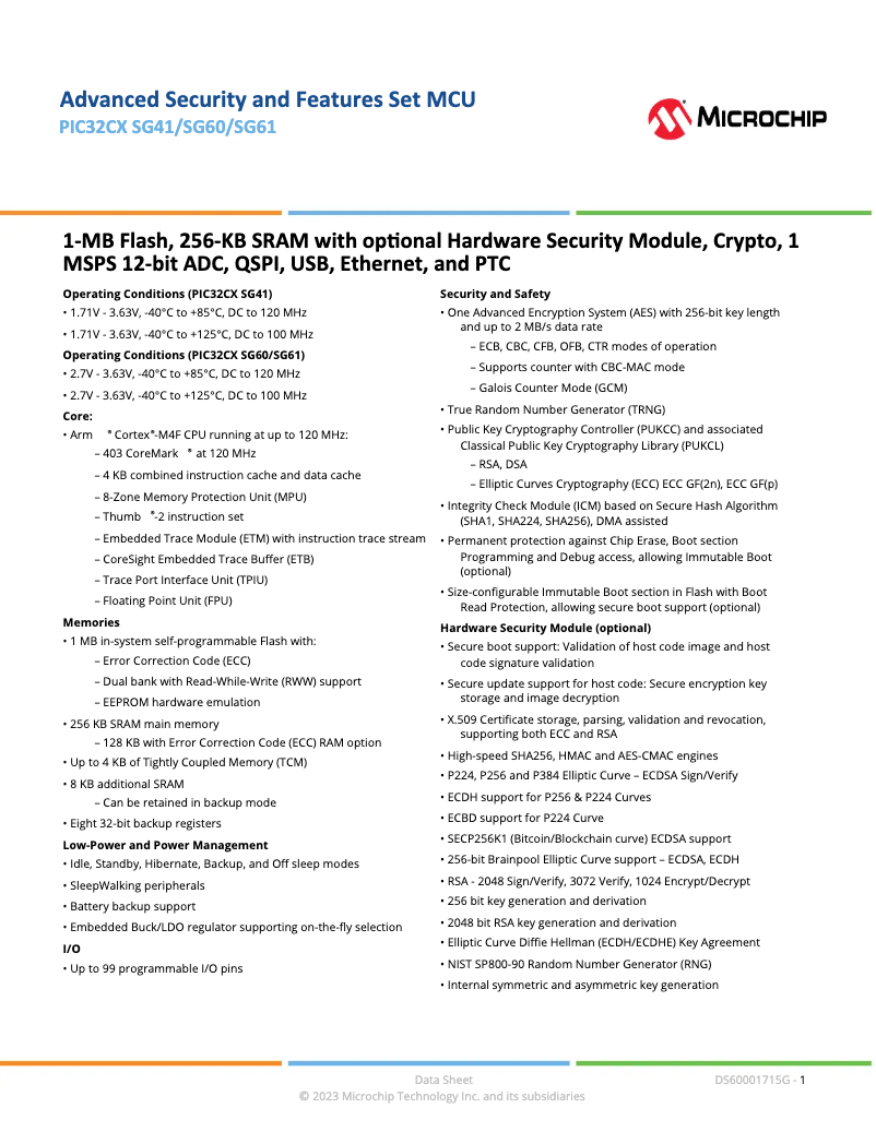 Imagen de la primera página del manual del dispositivo PIC32CX1025SG41100