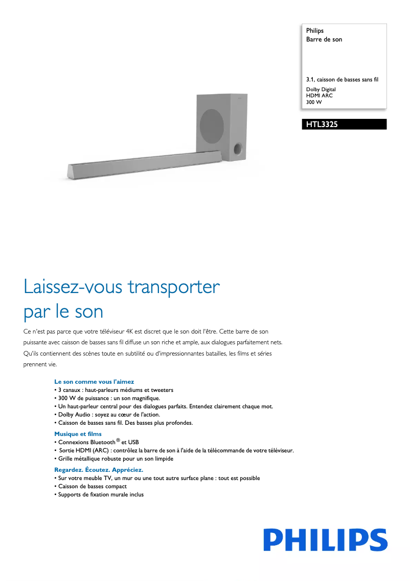 Página 1 del manual Ficha técnica Philips HTL3325