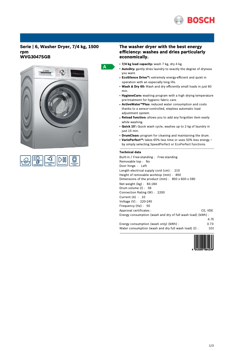 Imagen de la primera página del manual del dispositivo WVG3047SGB