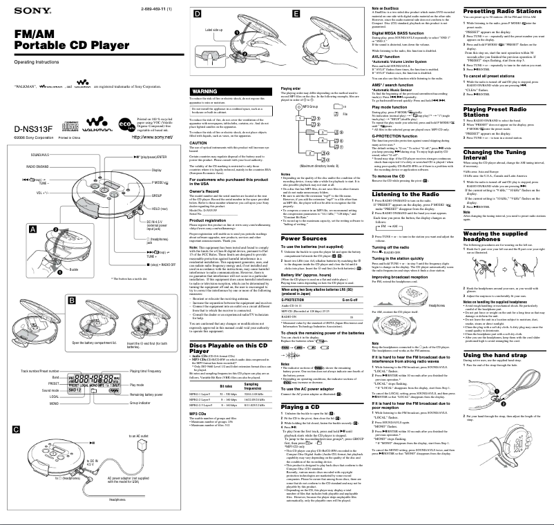 Imagen de la primera página del manual del dispositivo Discman D-NS313F