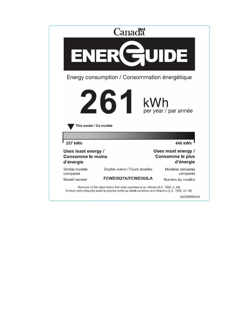 Página 1 del manual Etiqueta energética Frigidaire FCWD3027AS