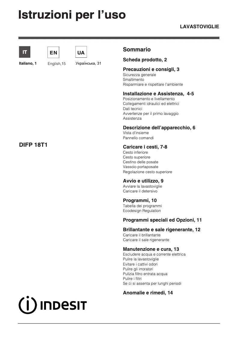 Página 1 del manual Manual de usuario Indesit DIFP 18T1 CA EU